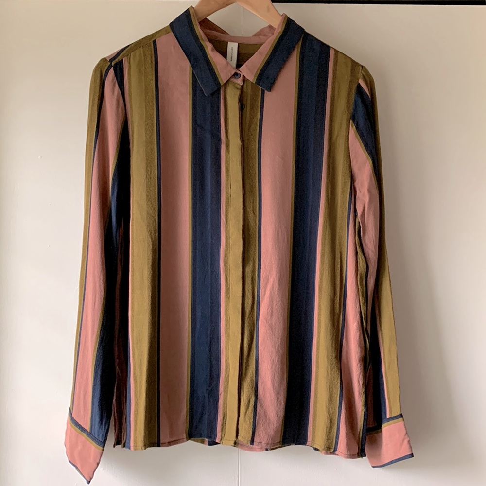 Gentle Fawn Striped Button-Up Blouse in Pink, Olive & Navy